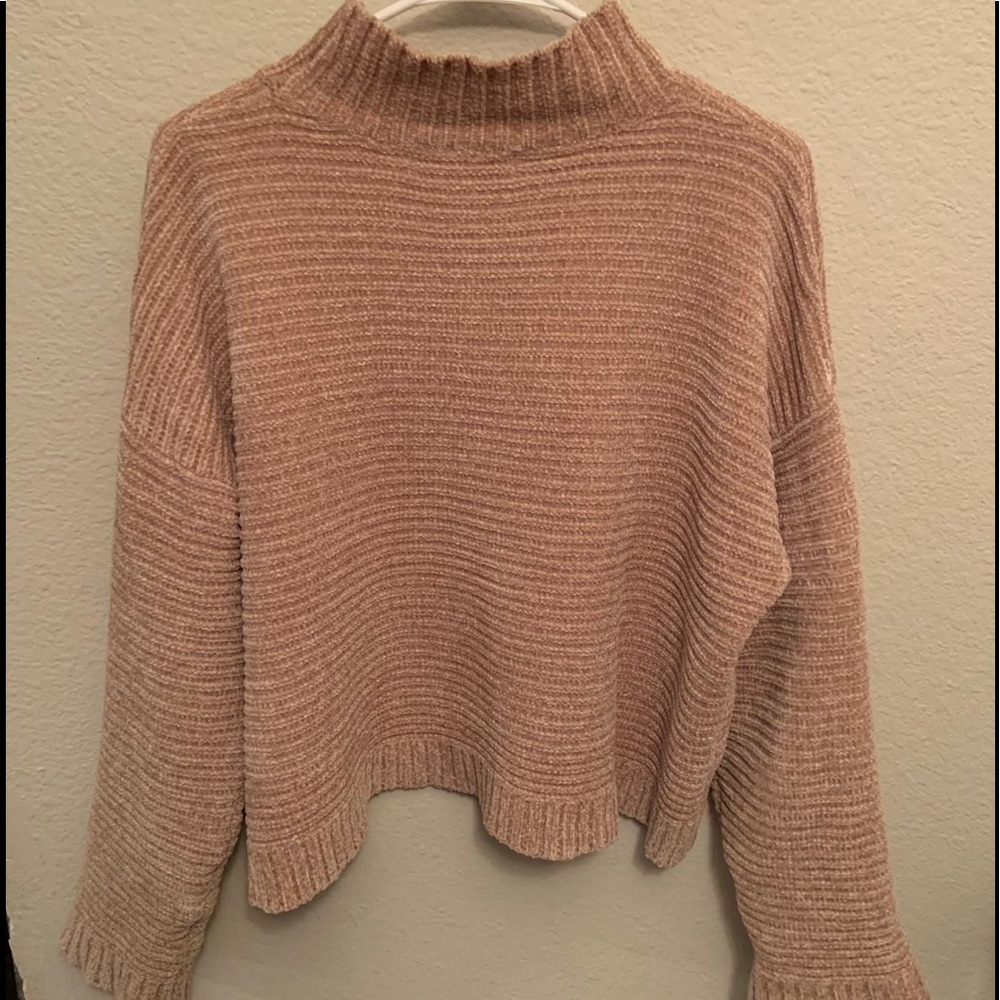 Chenille pink high neck sweater